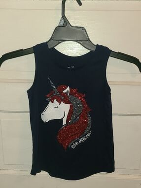Justice Navy Tank Top with Red & Silver Glitter Unicorn